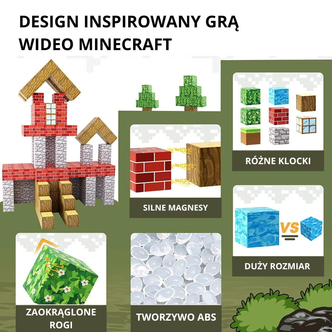 Magnetyczne Klocki Konstrukcyjne Minecraft® – 48 / 64 / 75 Klocków
